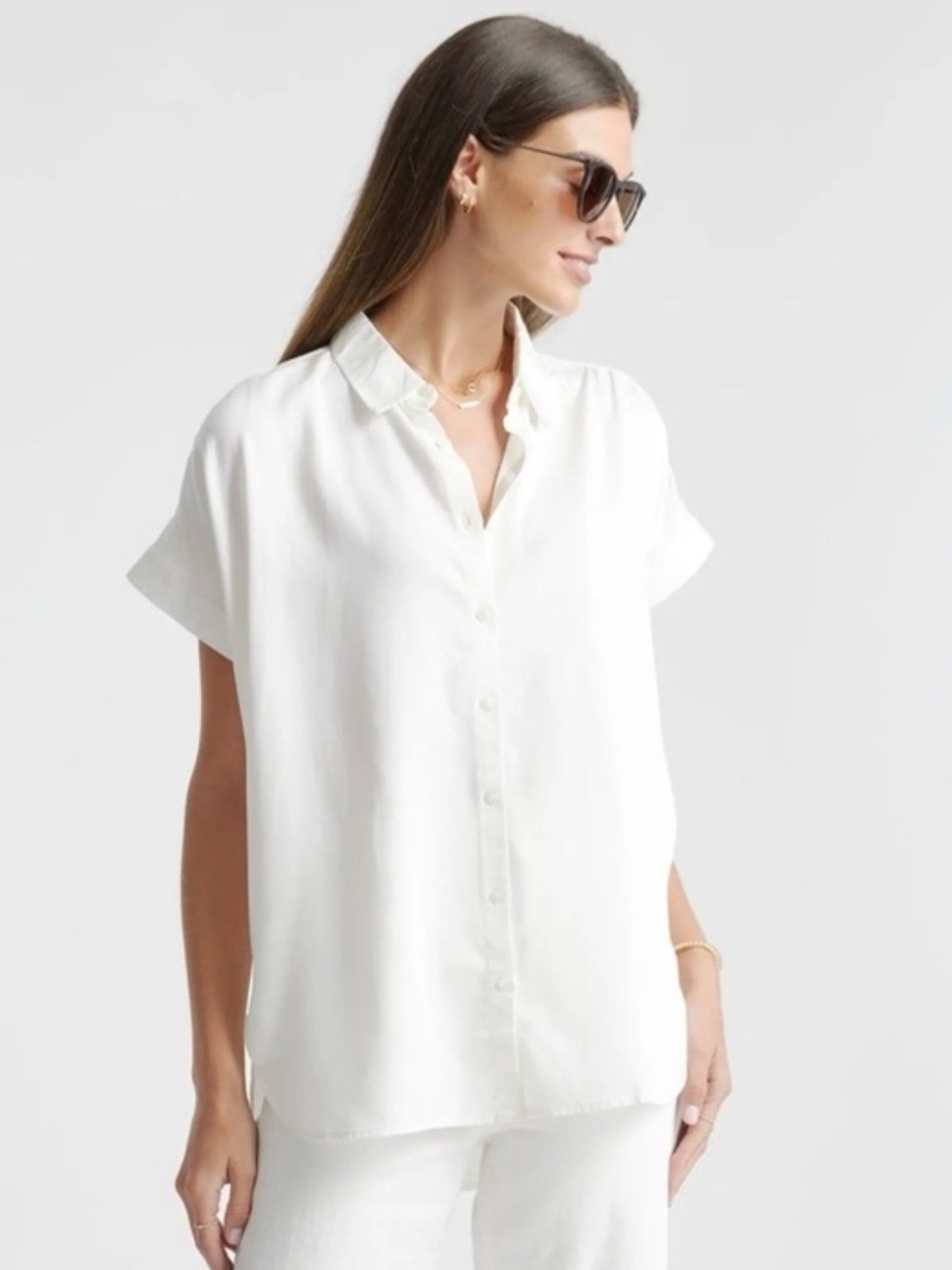 Quince White Short-Sleeve Button-Down Shirt